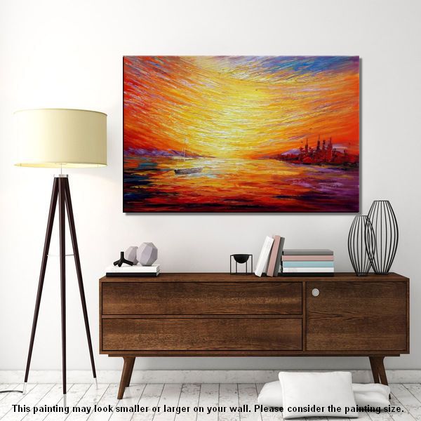 Sail Boat at Sea, Sunrise Painting, Oil Painting, Wall Art, Canvas Painting, Impasto Art-artworkcanvas