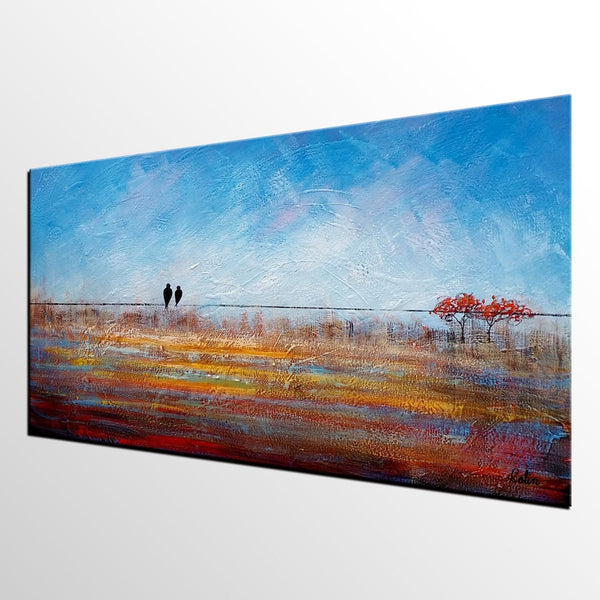 Simple Abstract Painting, Acrylic Painting on Sale, Dining Room Wall Art Painting, Love Birds Painting, Abstract Painting for Bedroom-artworkcanvas