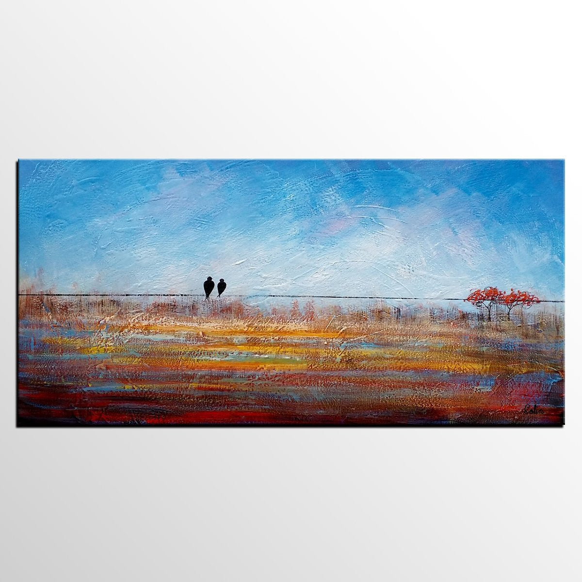 Simple Abstract Painting, Acrylic Painting on Sale, Dining Room Wall Art Painting, Love Birds Painting, Abstract Painting for Bedroom-artworkcanvas