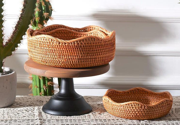 Woven Round Storage Basket, Rattan Storage Basket, Fruit Basket, Storage Baskets for Kitchen-artworkcanvas