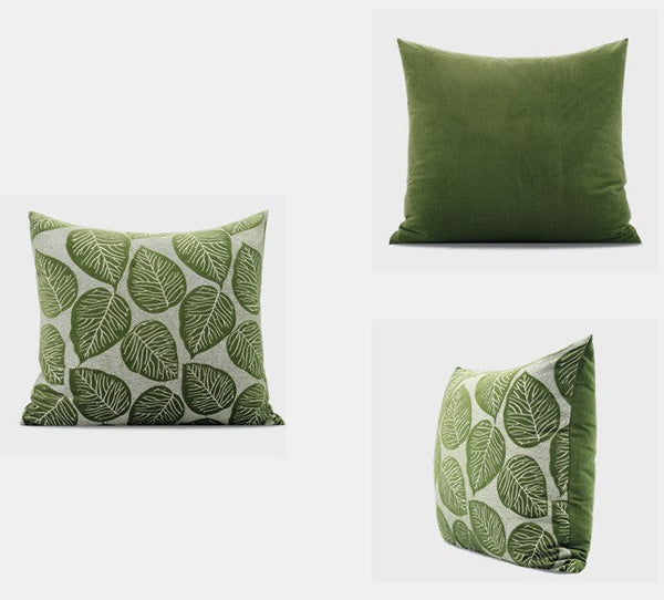 Contemporary Modern Sofa Pillows, Green Leaves Square Modern Throw Pillows for Couch, Simple Decorative Throw Pillows, Large Throw Pillow for Interior Design-artworkcanvas