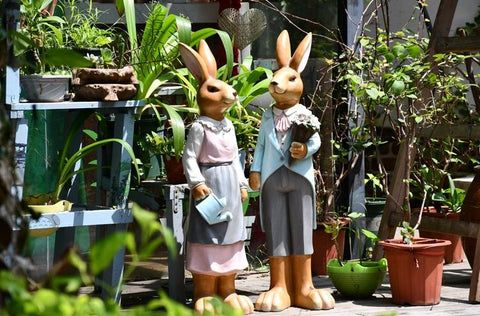 Rabbit Statues, Animal Statue for Garden Ornaments, Extra Large Rabbit Couple Statue, Villa Courtyard Decor, Outdoor Garden Design Ideas, Garden Decoration Ideas-artworkcanvas
