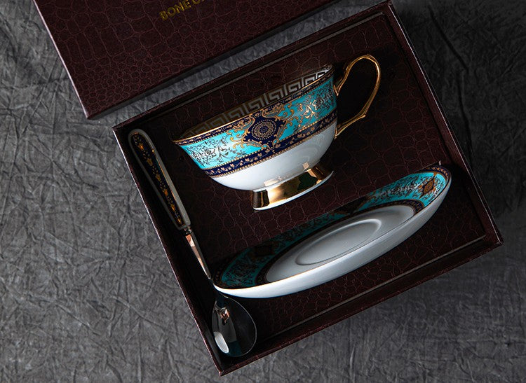 Unique Tea Cup and Saucer in Gift Box, Elegant British Ceramic Coffee Cups, Bone China Porcelain Tea Cup Set for Office-artworkcanvas