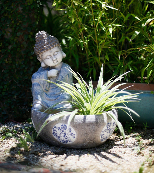 Sitting Buddha Flowerpot, Buddha Statue, Garden Decor Ideas, Large Figure Statue for Garden Ornaments, Villa Courtyard Decor, Outdoor Decoration Ideas-artworkcanvas