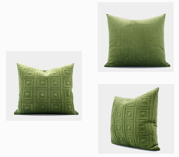 Large Square Modern Throw Pillows for Couch, Green Geometric Modern Sofa Pillows, Large Decorative Throw Pillows, Simple Throw Pillow for Interior Design-artworkcanvas