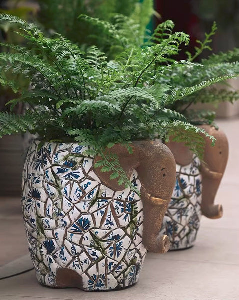 Large Elephant Flowerpot, Modern Garden Flower Pot, Unique Animal Statue for Garden Ornaments, Resin Statue for Garden, Villa Outdoor Decor Gardening Ideas-artworkcanvas