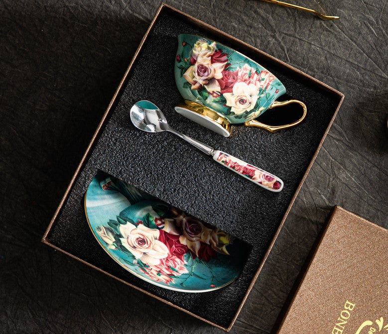Large Rose Royal Ceramic Cups, Afternoon Bone China Porcelain Tea Cup Set, Unique Tea Cups and Saucers in Gift Box, Elegant Flower Ceramic Coffee Cups-artworkcanvas