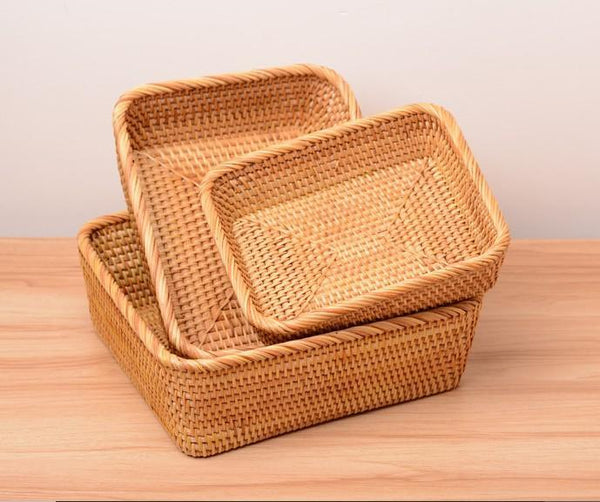 Woven Rectangular Storage Basket, Lovely Rattan Storage Basket, Storage Baskets for Kitchen-artworkcanvas