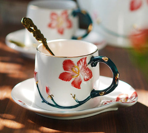 Afternoon British Tea Cups, Creative Bone China Porcelain Tea Cup Set, Traditional English Tea Cups and Saucers, Unique Ceramic Coffee Cups-artworkcanvas