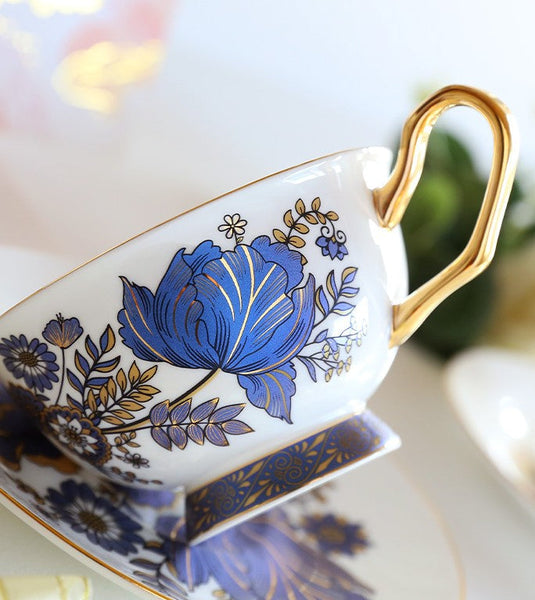 Elegant Ceramic Coffee Cups, Afternoon British Tea Cups, Unique Iris Flower Tea Cups and Saucers in Gift Box, Royal Bone China Porcelain Tea Cup Set-artworkcanvas