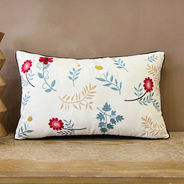 Decorative Throw Pillows for Couch, Embroider Flower Cotton Pillow Covers, Spring Flower Decorative Throw Pillows, Farmhouse Sofa Decorative Pillows-artworkcanvas