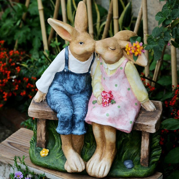 Large Bunny Rabbit Lovers Statue, Rabbit Kiss Statue for Wedding Gift, Garden Courtyard Ornaments, Villa Outdoor Decor Gardening Ideas-artworkcanvas