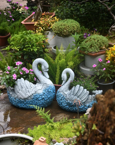 Large Swan Statue for Garden, Swan Flower Pot, Animal Statue for Garden Courtyard Ornament, Villa Outdoor Decor Gardening Ideas-artworkcanvas