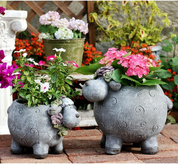 Lovely Sheep Statue for Garden, Sheep Flower Pot, Animal Statue for Garden Courtyard Ornament, Villa Outdoor Decor Gardening Ideas-artworkcanvas