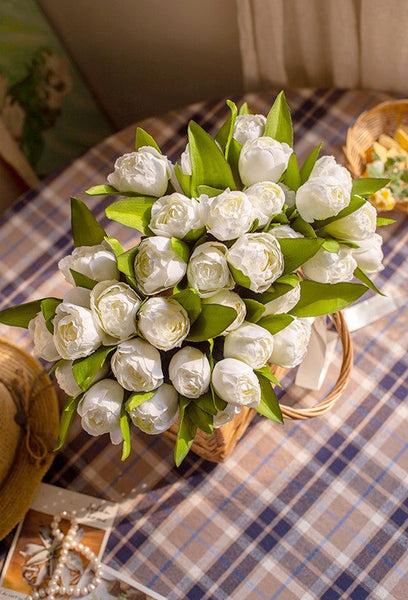Spring Artificial Floral for Dining Room Table, White Tulip Flowers, Bedroom Flower Arrangement Ideas, Simple Modern Floral Arrangement Ideas for Home Decoration-artworkcanvas