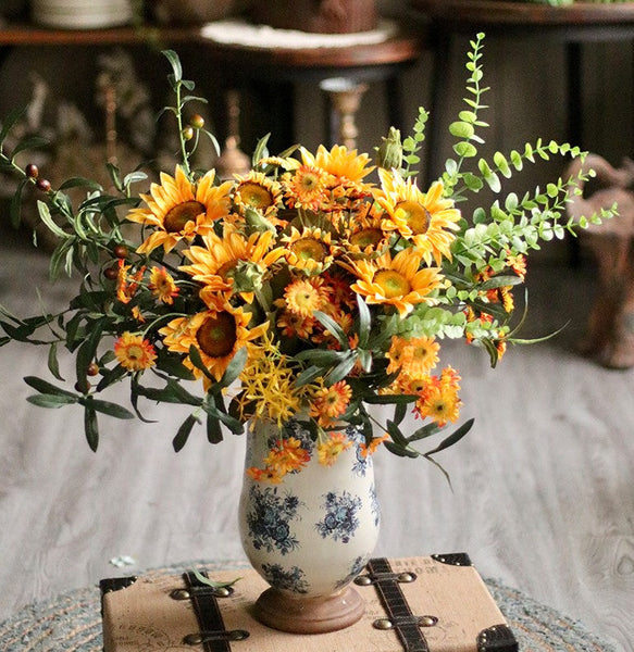 Large Bunch of Yellow Sunflowers, Unique Floral Arrangement for Home Decoration, Table Centerpiece, Real Touch Artificial Flowers for Living Room-artworkcanvas