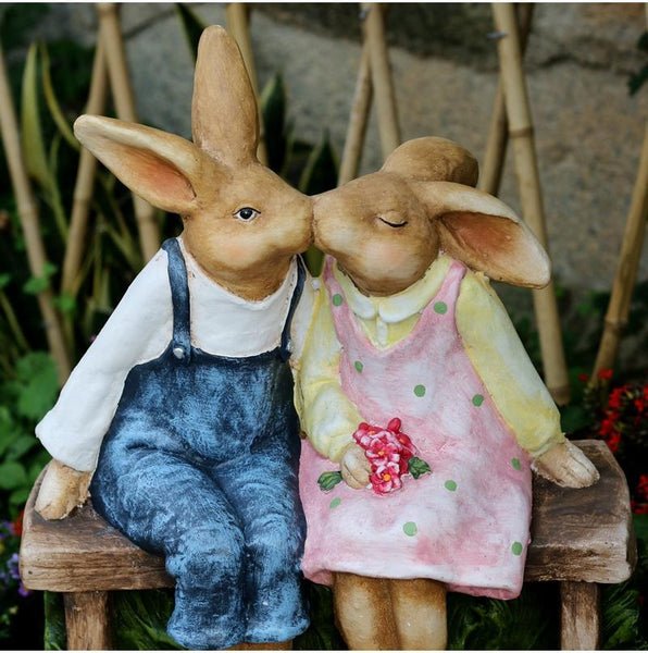 Large Bunny Rabbit Lovers Statue, Rabbit Kiss Statue for Wedding Gift, Garden Courtyard Ornaments, Villa Outdoor Decor Gardening Ideas-artworkcanvas