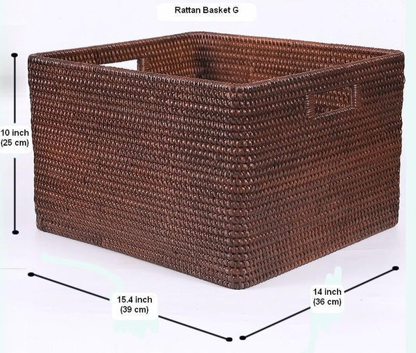 Rectangular Storage Baskets, Storage Baskets for Kitchen, Large Brown Woven Storage Baskets, Storage Baskets for Shelves-artworkcanvas