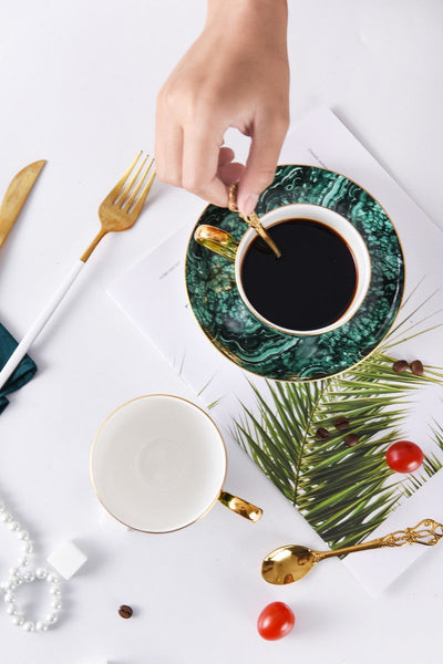 Beautiful British Green Tea Cups, Unique Porcelain Cup and Saucer, Royal Ceramic Coffee Cups, Creative Bone China Porcelain Tea Cup Set-artworkcanvas