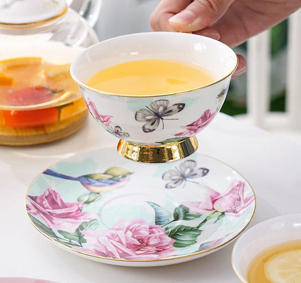 Unique Afternoon Tea Cups and Saucers in Gift Box, Royal Bone China Porcelain Tea Cup Set, Elegant Flower Pattern Ceramic Coffee Cups, Beautiful British Tea Cups-artworkcanvas