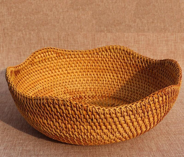 Small Round Storage Basket, Woven Rattan Basket, Fruit Basket for Kitchen, Storage Basket for Dining Room-artworkcanvas
