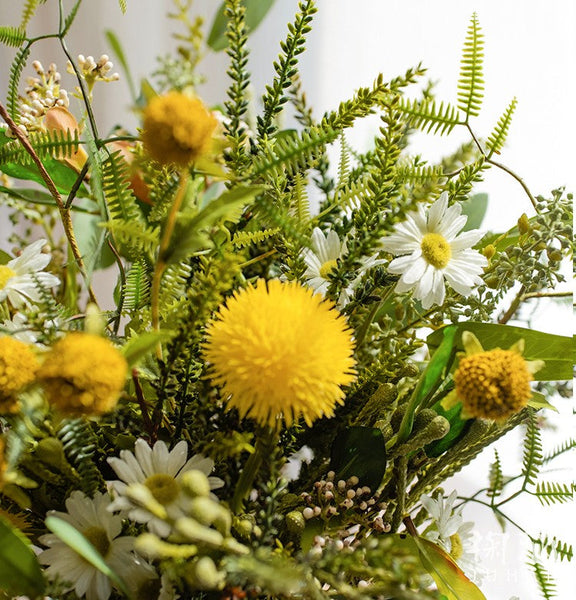 Beautiful Modern Artificial Flowers for Dining Room Table, Dandelion, Wheat Branch, Eucalyptus Globulus, Unique Flower Arrangement for Home Decoration-artworkcanvas