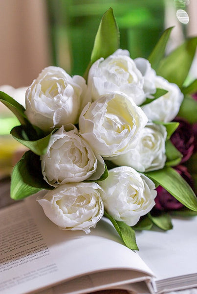 Spring Artificial Floral for Dining Room Table, White Tulip Flowers, Bedroom Flower Arrangement Ideas, Simple Modern Floral Arrangement Ideas for Home Decoration-artworkcanvas