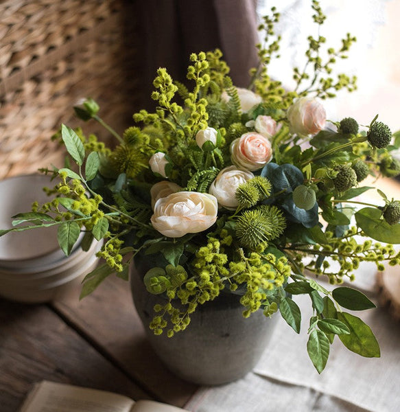 Spring Flower Arrangement for Living Room, Ranunculus Asiaticus, Globe Amaranth, Botany Plants, Beautiful Modern Flower Arrangement Ideas for Home Decoration-artworkcanvas