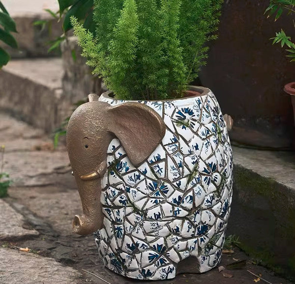 Modern Garden Flower Pot, Unique Animal Statue for Garden Ornaments, Large Elephant Flowerpot, Resin Statue for Garden, Villa Outdoor Decor Gardening Ideas-artworkcanvas