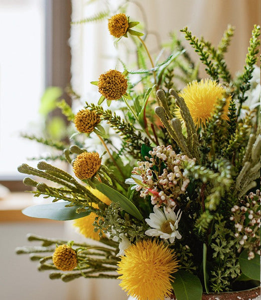 Beautiful Modern Artificial Flowers for Dining Room Table, Dandelion, Wheat Branch, Eucalyptus Globulus, Unique Flower Arrangement for Home Decoration-artworkcanvas