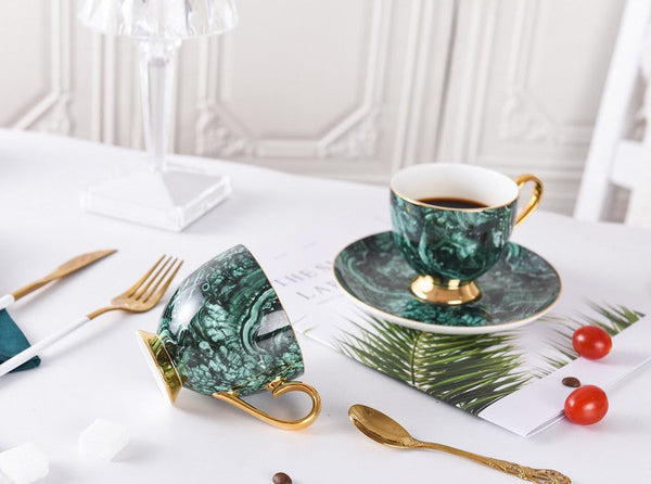 Beautiful British Green Tea Cups, Unique Porcelain Cup and Saucer, Royal Ceramic Coffee Cups, Creative Bone China Porcelain Tea Cup Set-artworkcanvas