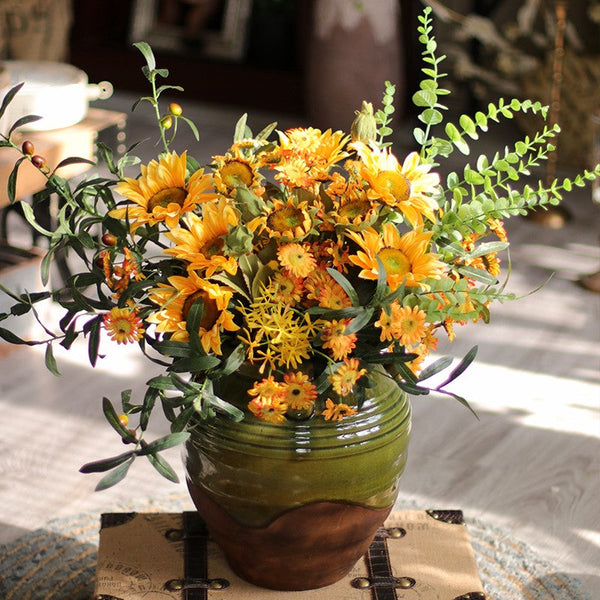 Large Bunch of Yellow Sunflowers, Unique Floral Arrangement for Home Decoration, Table Centerpiece, Real Touch Artificial Flowers for Living Room-artworkcanvas