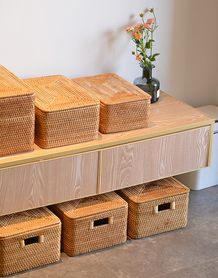 Woven Rattan Storage Baskets for Kitchen, Rectangular Storage Basket, –  artworkcanvas