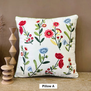 Throw Pillows for Couch, Spring Flower Decorative Throw Pillows, Farmhouse Sofa Decorative Pillows, Embroider Flower Cotton Pillow Covers-artworkcanvas