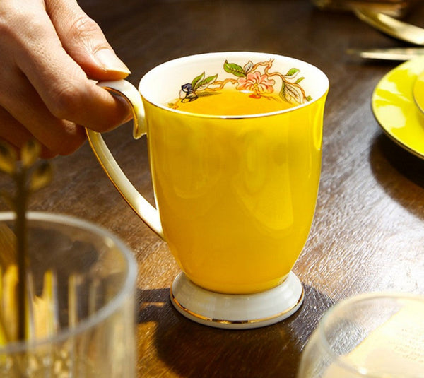 Creative Yellow Bone China Porcelain Tea Cup, Elegant Yellow Ceramic Mug, Unique Royal Ceramic Mugs, Beautiful British Tea Cups-artworkcanvas