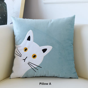 Modern Sofa Decorative Pillows, Lovely Cat Pillow Covers for Kid's Room, Cat Decorative Throw Pillows for Couch, Modern Decorative Throw Pillows-artworkcanvas