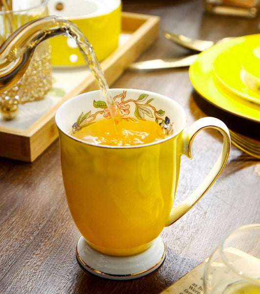 Creative Yellow Bone China Porcelain Tea Cup, Elegant Yellow Ceramic Mug, Unique Royal Ceramic Mugs, Beautiful British Tea Cups-artworkcanvas