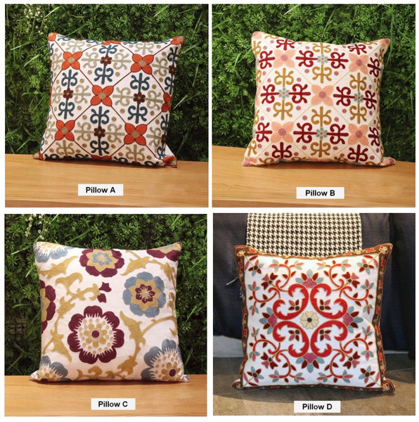 Embroider Flower Cotton Pillow Covers, Cotton Flower Decorative Pillows, Decorative Sofa Pillows, Farmhouse Decorative Throw Pillows for Couch-artworkcanvas