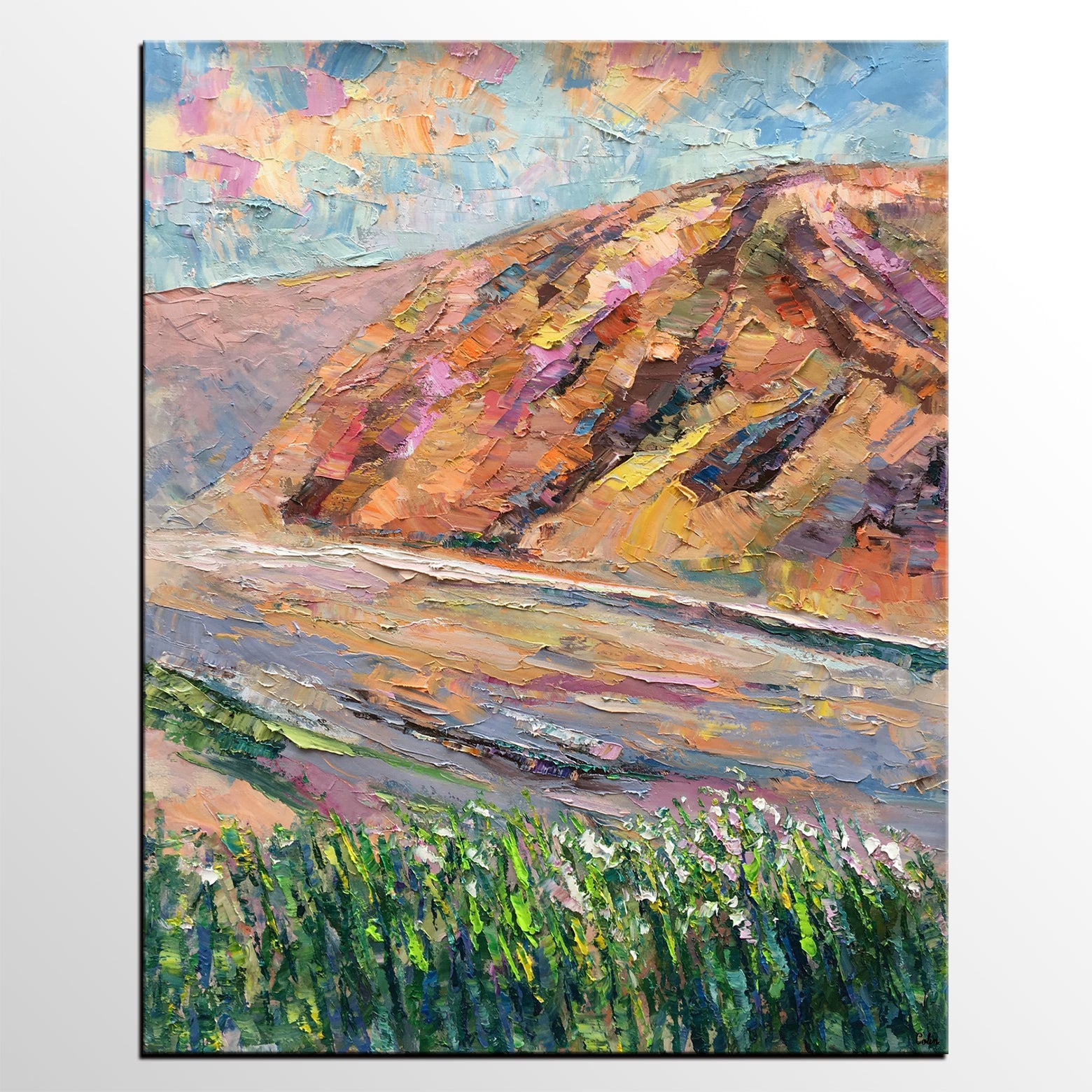 Heavy Texture Painting, Abstract Art, Oil Painting, Landscape Painting, Mountain Painting-artworkcanvas