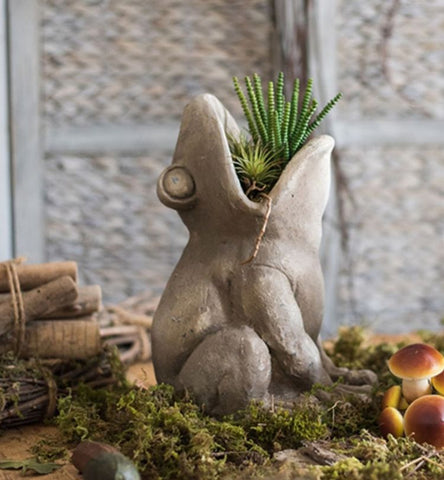 Frog Flowerpot for Garden Decoration, Beautiful Cute Frog Statues, Garden Animal Statues, Unique Modern Garden Sculptures, Creative Villa Outdoor Gardening Ideas-artworkcanvas