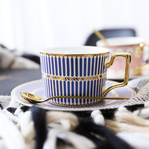 British Tea Cups, Coffee Cups with Gold Trim and Gift Box, Elegant Porcelain Coffee Cups, Tea Cups and Saucers-artworkcanvas