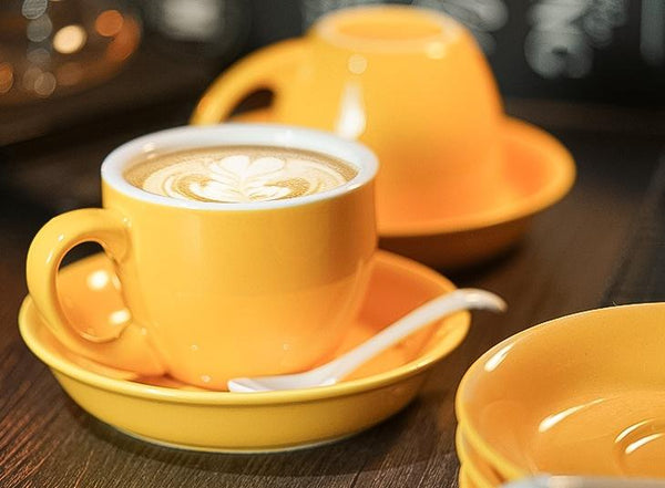 Cappuccino Coffee Mug, Yellow Coffee Cup, Yellow Tea Cup, Ceramic Coffee Cup, Coffee Cup and Saucer Set-artworkcanvas