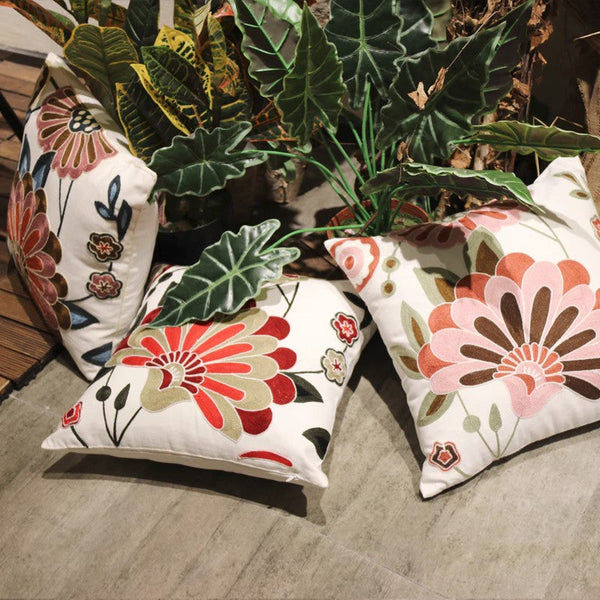 Sofa Decorative Pillows, Embroider Flower Cotton Pillow Covers, Flower Decorative Throw Pillows for Couch, Farmhouse Decorative Throw Pillows-artworkcanvas