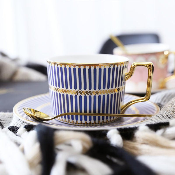 Latte Coffee Cups with Gold Trim and Gift Box, British Tea Cups, Elegant Porcelain Coffee Cups, Tea Cups and Saucers-artworkcanvas