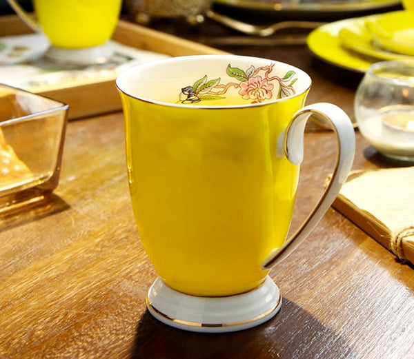 Creative Yellow Bone China Porcelain Tea Cup, Elegant Yellow Ceramic Mug, Unique Royal Ceramic Mugs, Beautiful British Tea Cups-artworkcanvas