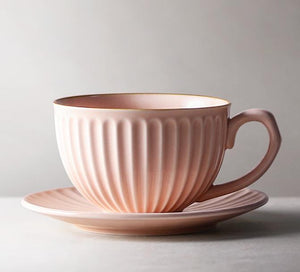 Pink Pottery Coffee Cups, Cappuccino Coffee Mug, Latte Coffee Cup, White Tea Cup, Ceramic Coffee Cup, Coffee Cup and Saucer Set-artworkcanvas