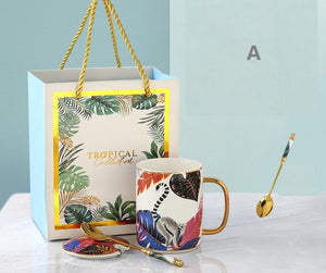 Peacock Porcelain Cups, Large Capacity Jungle Animal Porcelain Mugs, Unique Ceramic Mugs in Gift Box, Creative Ceramic Mugs for Office-artworkcanvas