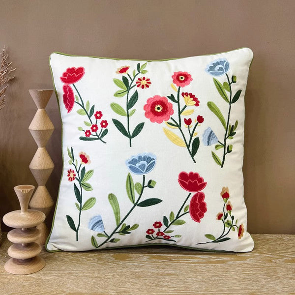 Throw Pillows for Couch, Spring Flower Decorative Throw Pillows, Farmhouse Sofa Decorative Pillows, Embroider Flower Cotton Pillow Covers-artworkcanvas