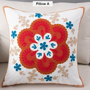 Flower Decorative Pillows for Couch, Sofa Decorative Pillows, Embroider Flower Cotton Pillow Covers, Farmhouse Decorative Throw Pillows-artworkcanvas