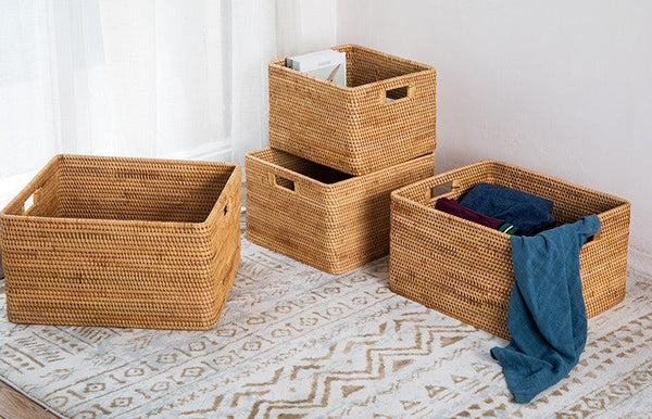 Rattan Storage Baskets for Kitchen, Rectangular Storage Baskets for Pantry, Storage Baskets for Shelves, Woven Storage Baskets for Bathroom-artworkcanvas